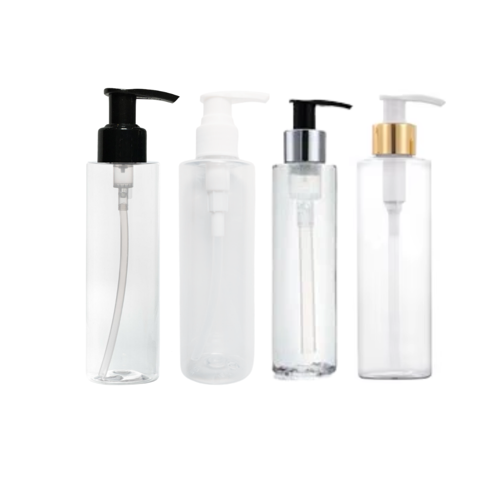 PET boca 200ml transparentna 24/410 flat sa pumpicom (crna, bijela, zlatna, srebrena)