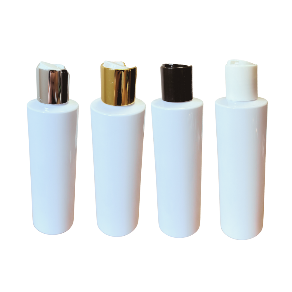 PET boca 200ml bijela 24/410 flat sa disc top čepom (crni, bijeli, zlatni, srebreni)