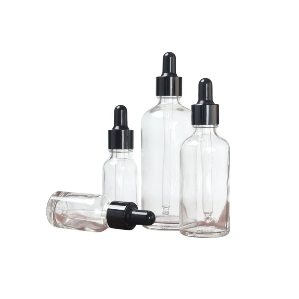 Staklena boca transparentna sa crnom gloss pipetom